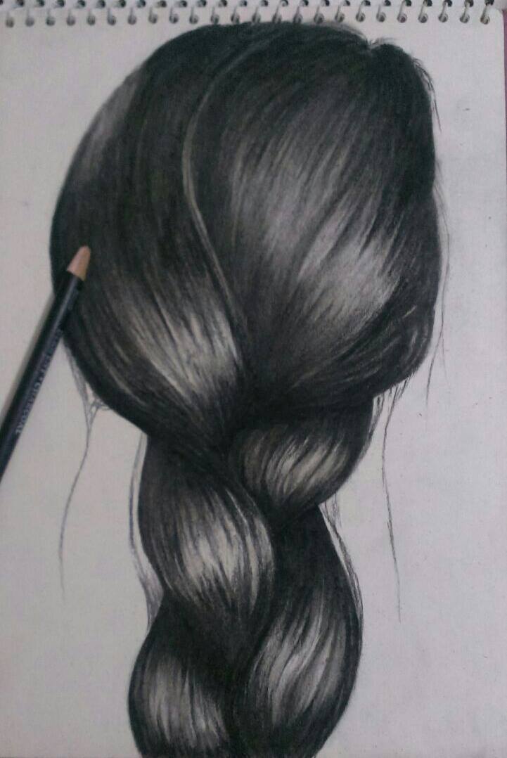 Charcoal sketch of braided hair
