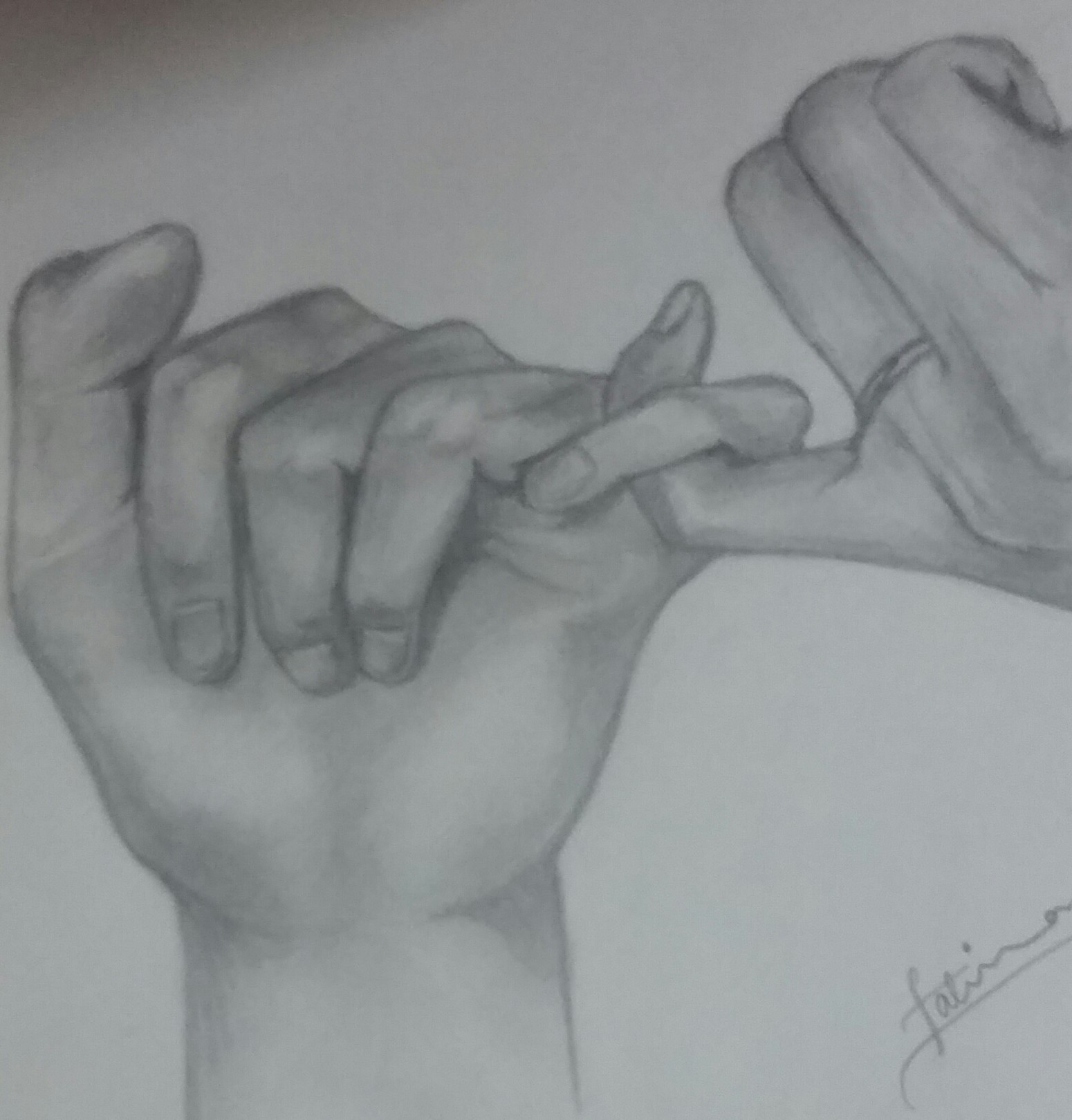 pencil sketch of two hands making a promise 